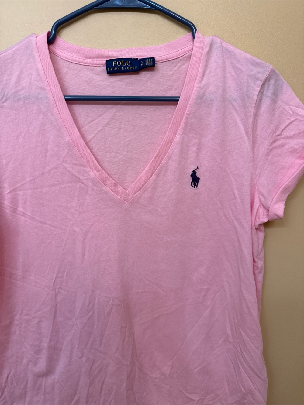 Ralph Lauren Pink V-Neck Short Sleeve Tee with Navy Pony - Picture 9 of 9